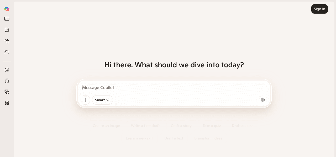 Microsoft Copilot AI productivity tool interface screenshot